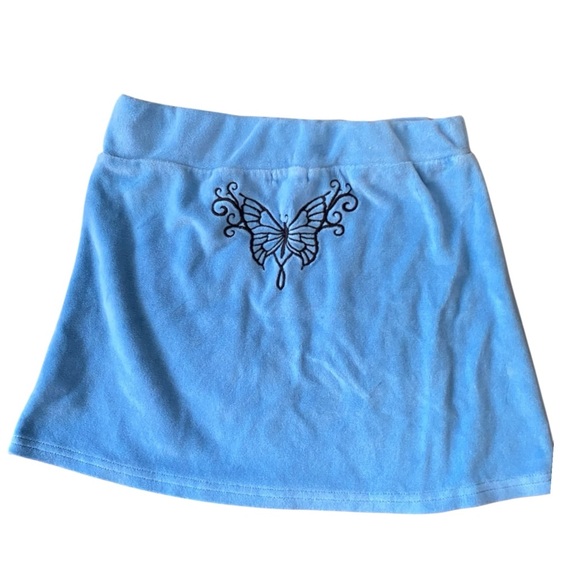Delia’s Y2K Butterfly Velour Mini Skirt Dolls Kill Low Rise Blue Pop Princess - Picture 5 of 8